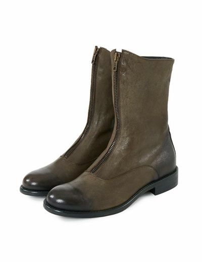 【W POINT】フロントジップ レザーブーツ