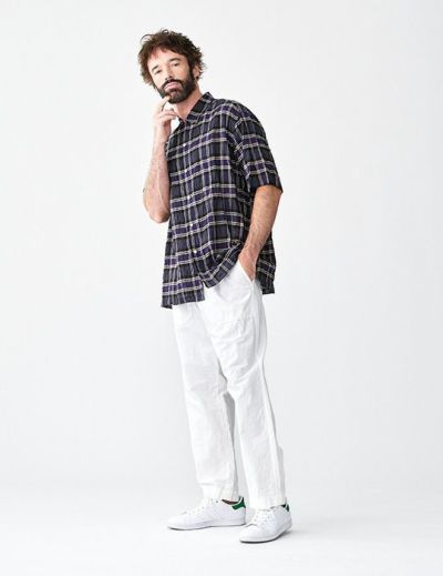 【W POINT】【SALE】シャーリングチェック 半袖オープンカラーシャツ