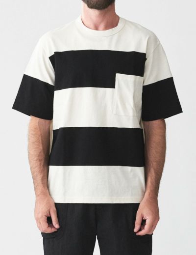 【W POINT】【SALE】天竺ボーダー切替 4分袖切替プルオーバー