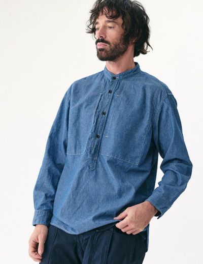 【W POINT】【SALE】CO/LIダンガリープルオーバースタンドカラーシャツ