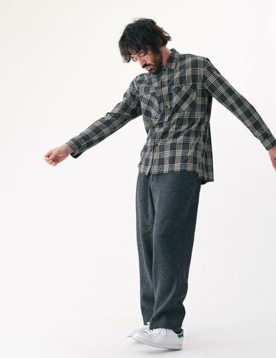 【W POINT】【SALE】オーガニックCOツイルチェックオープンカラーシャツ