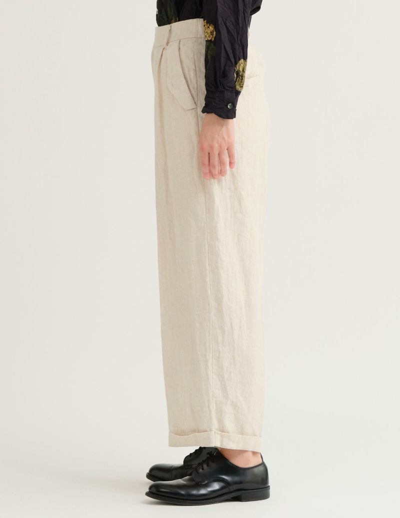 パドカレ　ベンガラ染パンツ 期間限定！10％OFF】リネンキャンバス炭染 パンツ | pas de