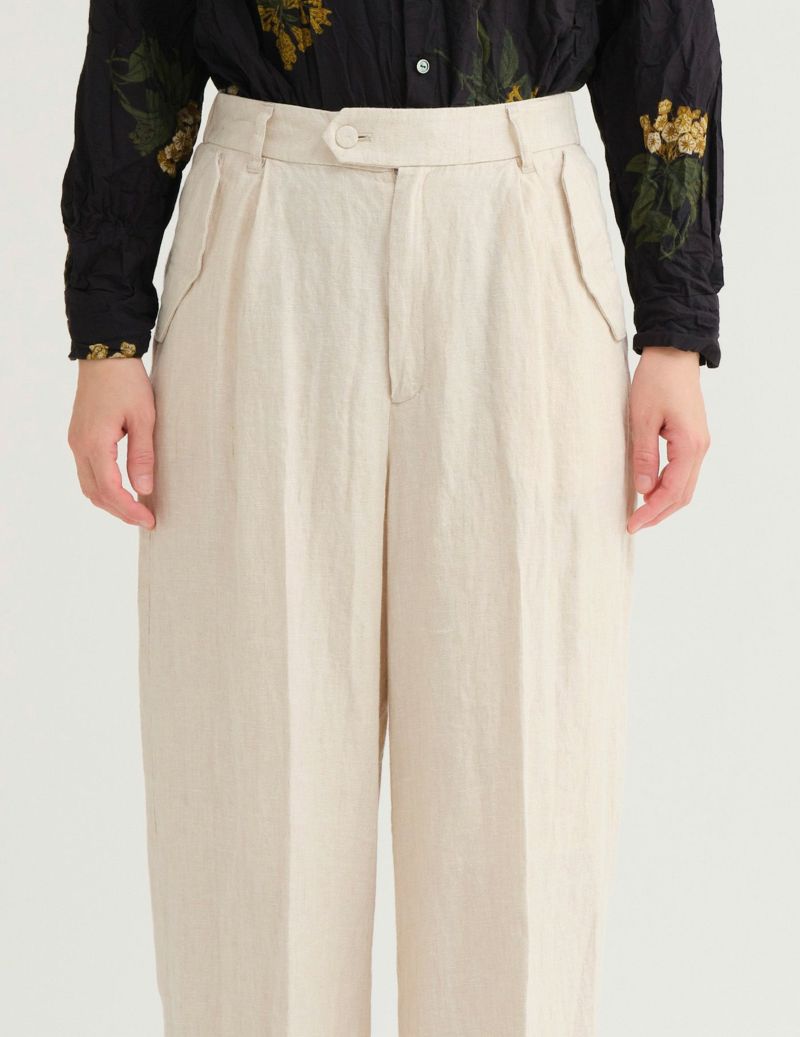 パドカレ　ベンガラ染パンツ 期間限定！10％OFF】リネンキャンバス炭染 パンツ | pas de