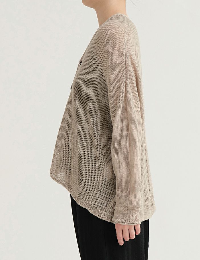 pas de calais - パドカレ　リネン混　スナップボタン　ポンチョカーディガン　ゆったり　羽織り　切替 パドカレ リネン混 スナップボタン ポンチョカーディガン