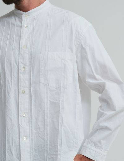 【SALE 2BUY more 10%OFF】ピンタックパッチワークスタンドカラーロングシャツ