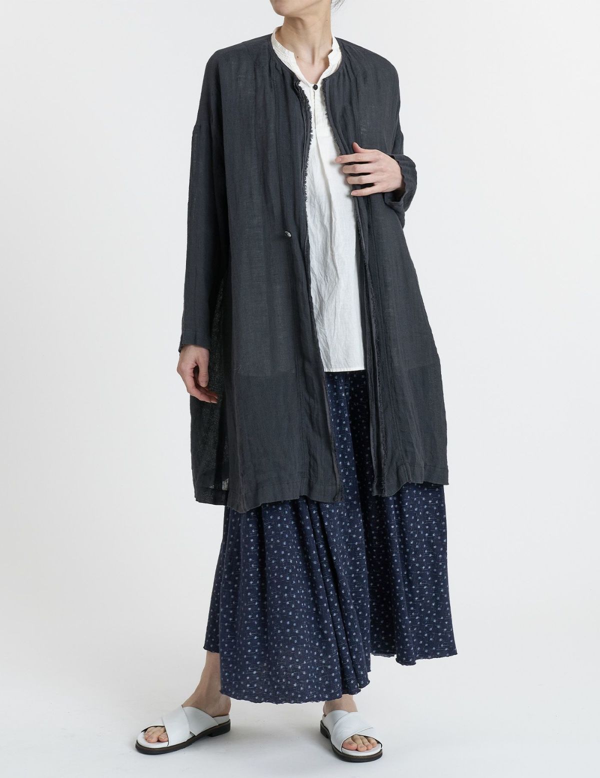 W POINT】40リネン千鳥ちりめん加工 カーディガンジャケット